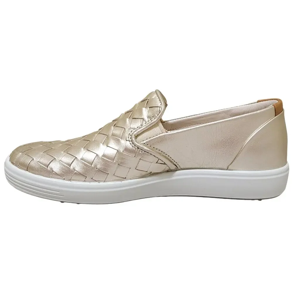 Ecco Women Soft 7 Woven Slip On Sneakers Size EU 37 US 6 Pure White Gold